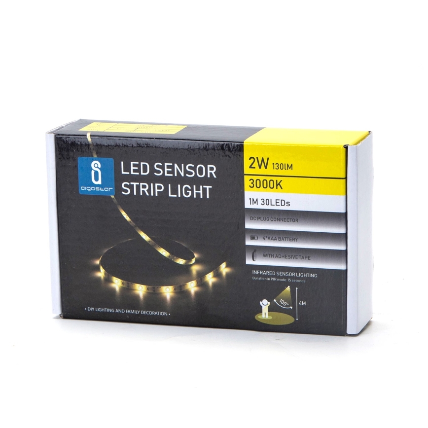 Aigostar - LED Dimbar slinga med sensor 1m LED/2W/4xAAA 3000K IP65