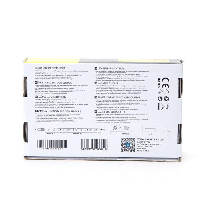 Aigostar - LED Dimbar slinga med sensor 1m LED/2W/4xAAA 3000K IP65