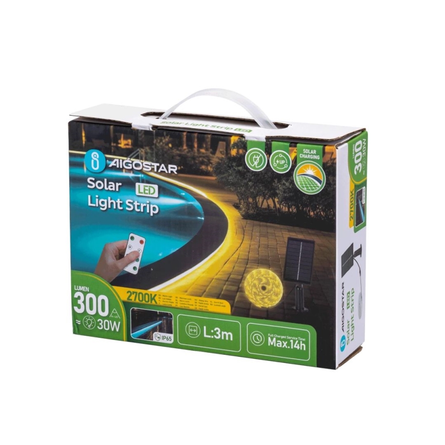 Aigostar - LED dimbar solcellstejp LED/1,6W/3,2V 3 m 2700K IP65 1800 mAh + fjärrkontroll