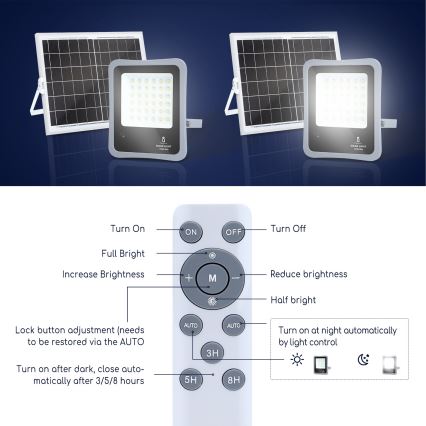 Aigostar - LED Dimbar solcellsstrålkastare LED/100W/3,2V IP65 10000 mAh + fjärrkontrol