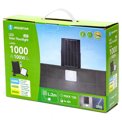 Aigostar - LED Dimbar solcellsstrålkastare LED/100W/3,4V 3000/4000/6500K IP66 + fjärrkontroll