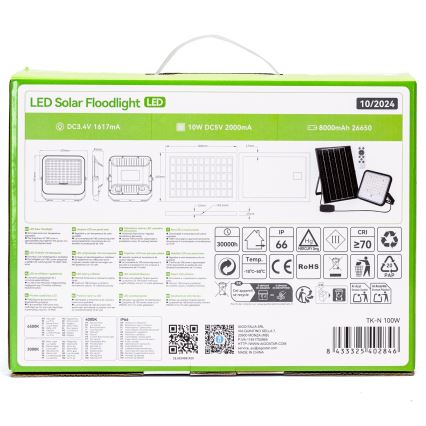 Aigostar - LED Dimbar solcellsstrålkastare LED/100W/3,4V 3000/4000/6500K IP66 + fjärrkontroll