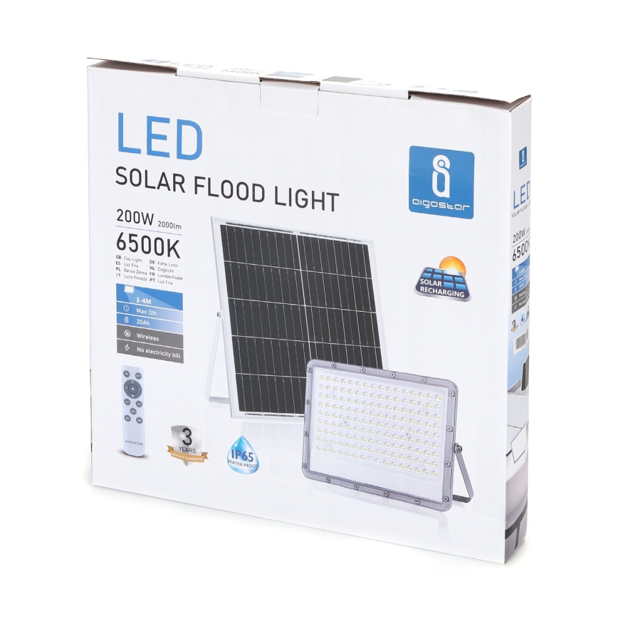 Aigostar - LED Dimbar solcellsstrålkastare LED/200W/3,2V IP65 20000 mAh + fjärrkontroll