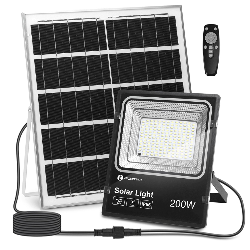 Aigostar - LED Dimbar solcellsstrålkastare LED/200W/3,2V IP66 15000 mAh + fjärrkontroll
