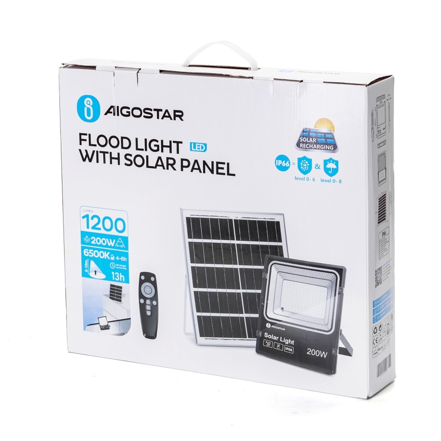 Aigostar - LED Dimbar solcellsstrålkastare LED/200W/3,2V IP66 15000 mAh + fjärrkontroll