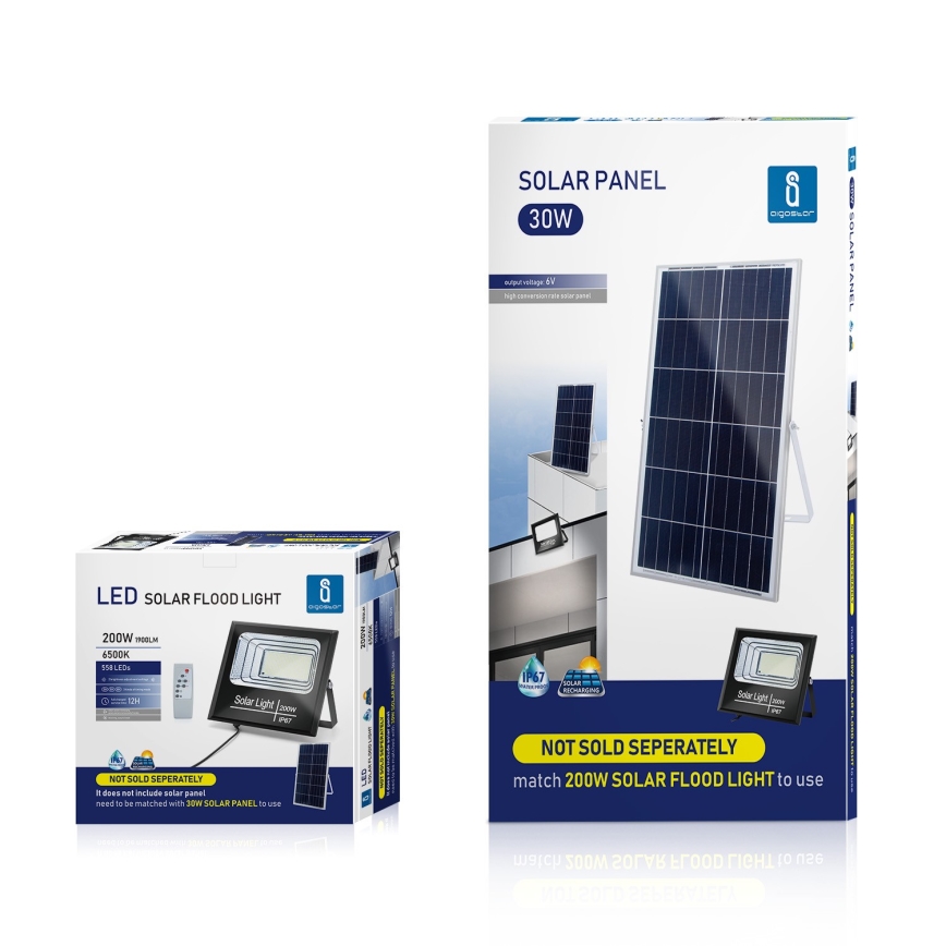 Aigostar - LED Dimbar solcellsstrålkastare LED/200W/3,2V IP67 25000 mAh + fjärrkontroll