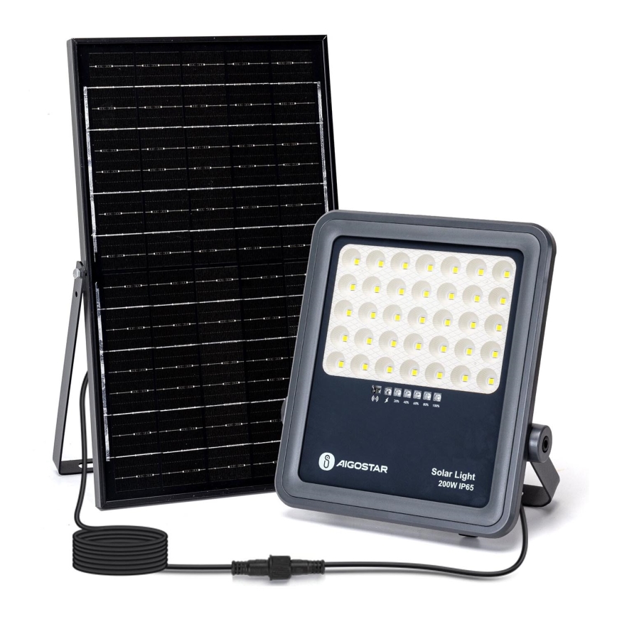 Aigostar - LED Dimbar solcellsstrålkastare LED/200W/3,4V IP65 15000 mAh + fjärrkontroll