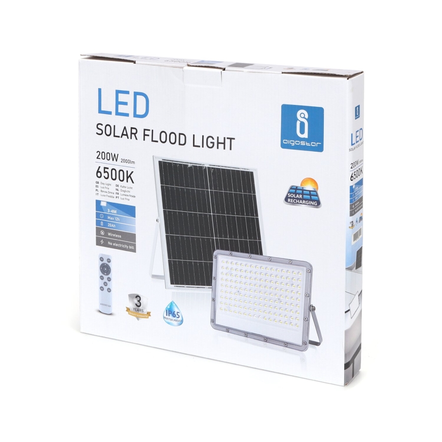 Aigostar - LED Dimbar solcellsstrålkastare LED/200W/3,4V 20000 mAh IP65 + fjärrkontroll