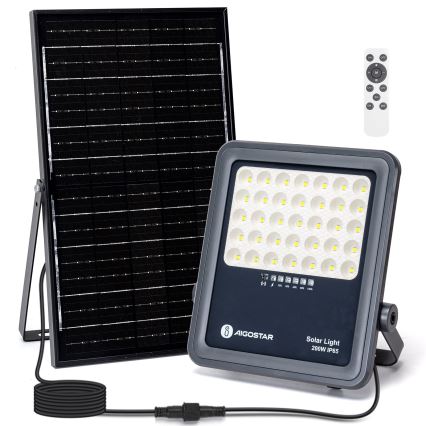 Aigostar - LED Dimbar solcellsstrålkastare LED/200W/3,4V IP65 15000 mAh + fjärrkontroll