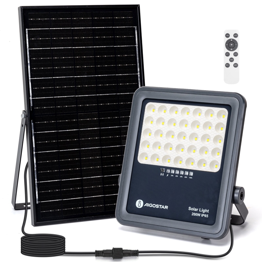Aigostar - LED Dimbar solcellsstrålkastare LED/200W/3,4V IP65 15000 mAh + fjärrkontroll