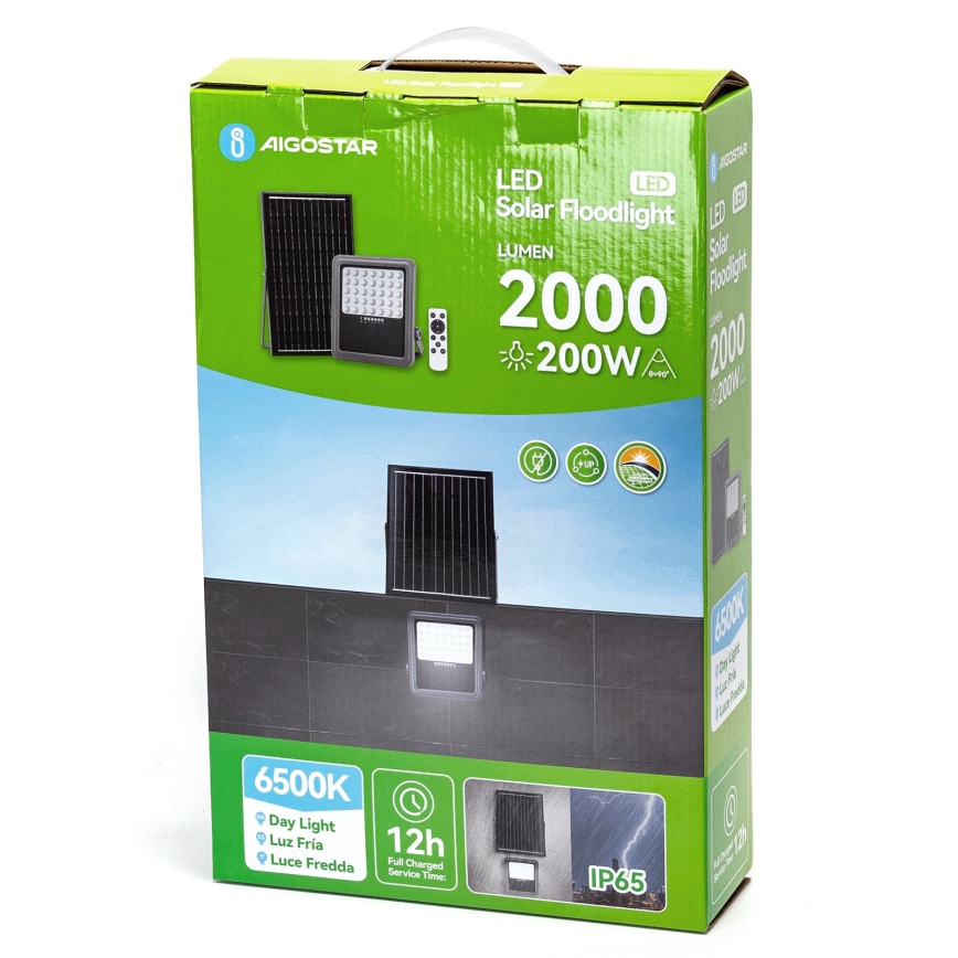 Aigostar - LED Dimbar solcellsstrålkastare LED/200W/3,4V IP65 15000 mAh + fjärrkontroll