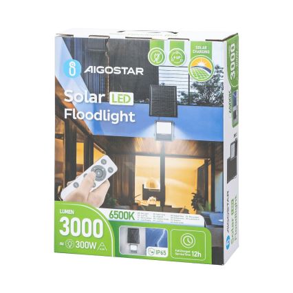 Aigostar - LED Dimbar solcellsstrålkastare LED/300W/3,4V IP65 + fjärrkontroll