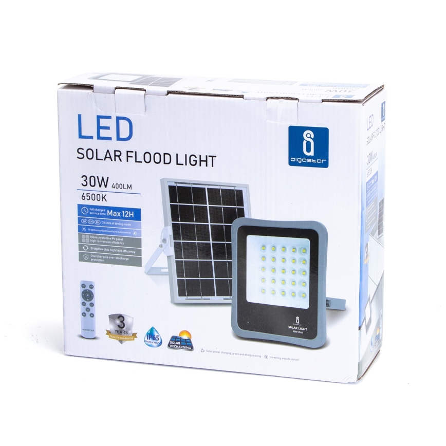 Aigostar - LED Dimbar solcellsstrålkastare LED/30W/3,2V 20000 mAh IP67 + fjärrkontrol