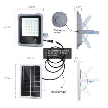 Aigostar - LED Dimbar solcellsstrålkastare LED/30W/3,2V 20000 mAh IP67 + fjärrkontrol