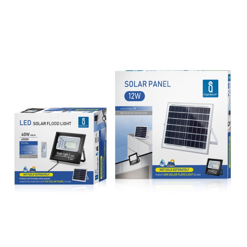 Aigostar - LED Dimbar solcellsstrålkastare LED/40W/3,2V IP67 2000 mAh + fjärrkontrol
