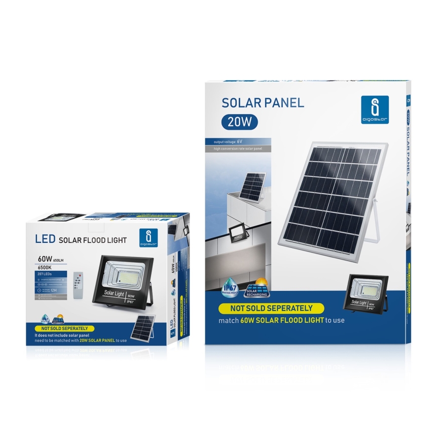 Aigostar - LED Dimbar solcellsstrålkastare LED/60W/3,2V 2000 mAh IP67 + fjärrkontrol