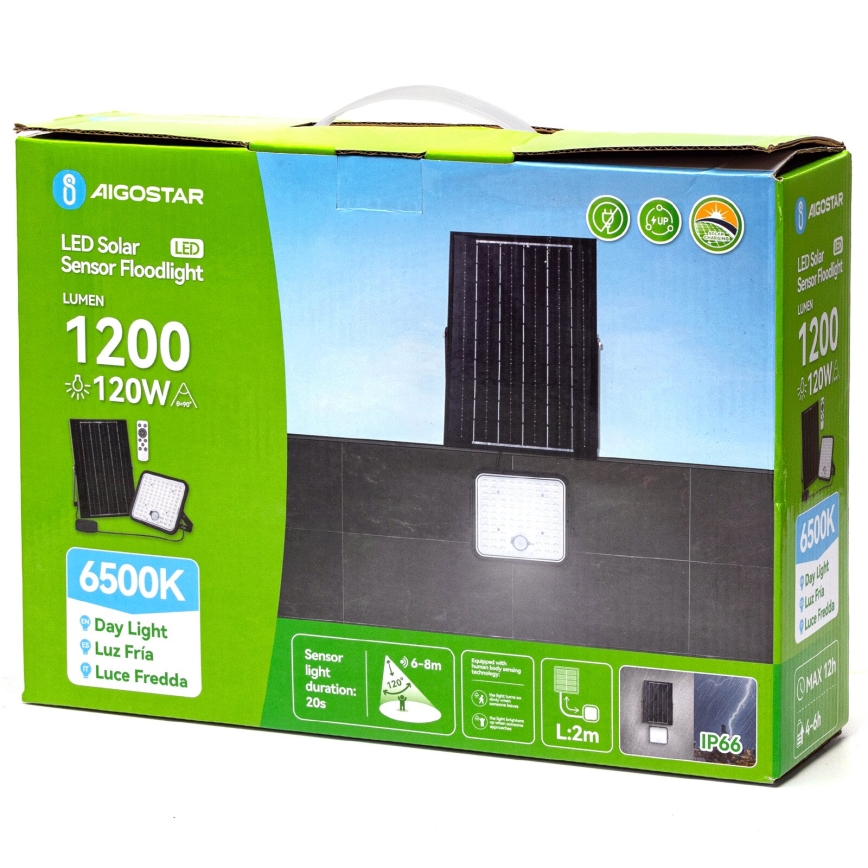 Aigostar - LED Dimbar solcellsstrålkastare med sensor LED/120W/3,4V 6500K IP66 + fjärrkontroll