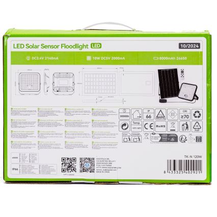 Aigostar - LED Dimbar solcellsstrålkastare med sensor LED/120W/3,4V 6500K IP66 + fjärrkontroll