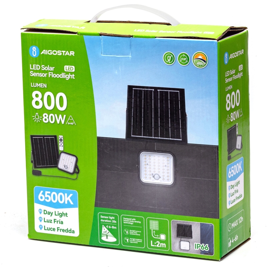 Aigostar - LED Dimbar solcellsstrålkastare med sensor LED/80W/3,4V 6500K IP66 + fjärrkontroll