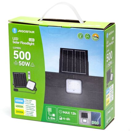 Aigostar - LED dimbar solreflektor LED/50W/3,4V 3000/4000/6500K IP66 4000 mAh + fjärrkontroll