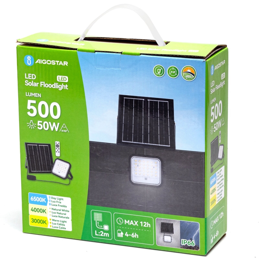 Aigostar - LED dimbar solreflektor LED/50W/3,4V 3000/4000/6500K IP66 4000 mAh + fjärrkontroll
