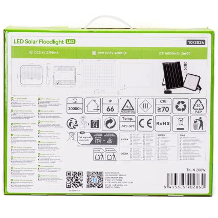 Aigostar - LED dimbar solreflektor LED/200W/3,4V 3000/4000/6500K IP66 16000 mAh + fjärrkontroll