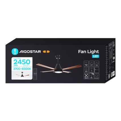 Aigostar - LED Dimbar takfläkt LED/24W/230V 2700-6500K 132cm + fjärrkontroll