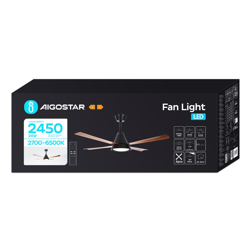 Aigostar - LED Dimbar takfläkt LED/24W/230V 2700-6500K 132cm + fjärrkontroll