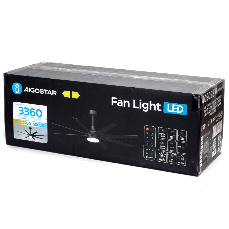 Aigostar - LED Dimbar takfläkt LED/24W/230V 2700-6500K 165cm svart + fjärrkontroll
