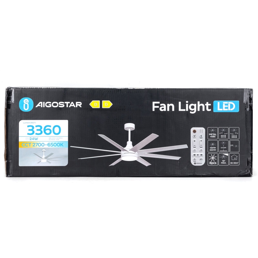Aigostar - LED Dimbar takfläkt LED/24W/230V 2700-6500K diameter 165 cm + fjärrkontroll vit
