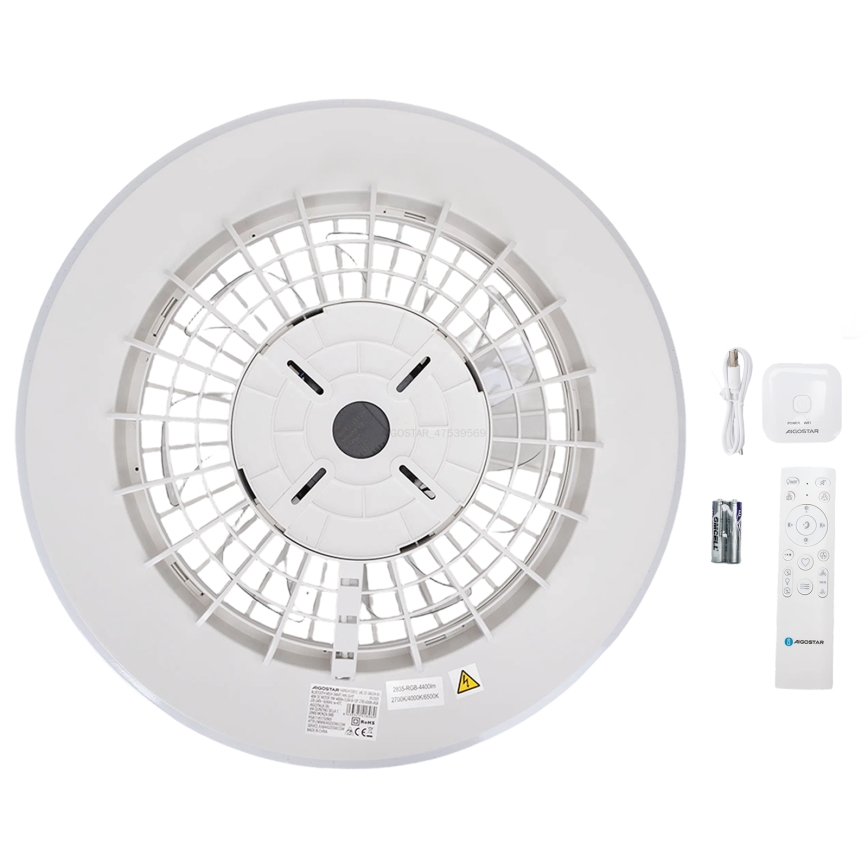 Aigostar - LED Dimbar taklampa med fläkt LED/40W/230V 2700-6500K diameter 48,5 cm vit + fjärrkontroll