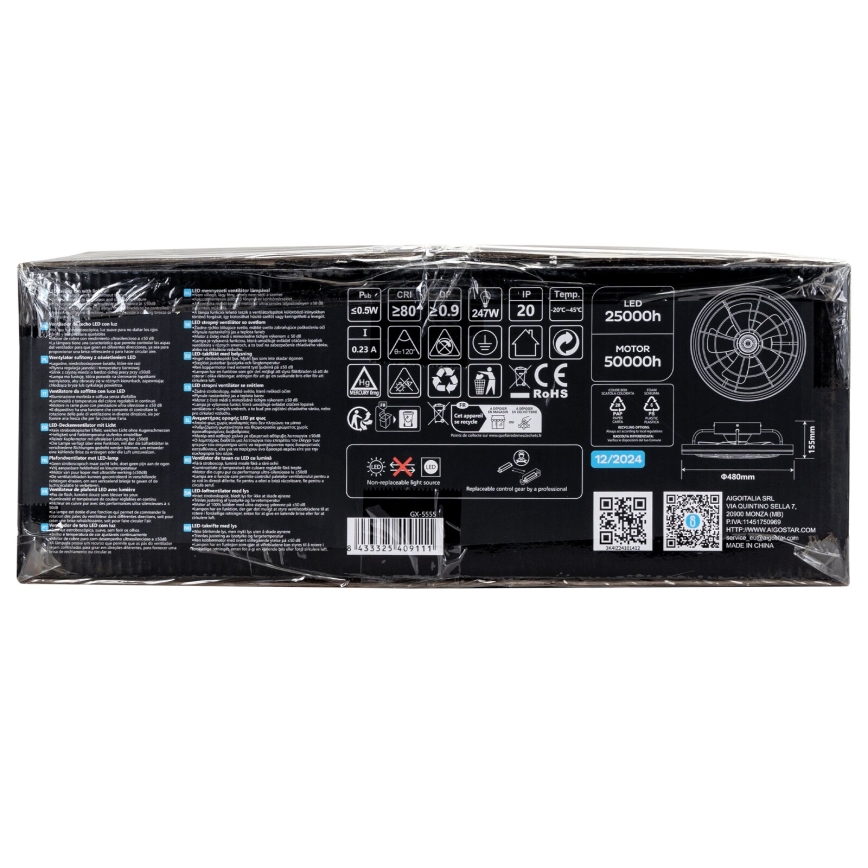 Aigostar - LED Dimbar takfläkt LED/40W/230V 2700-6500K diameter 48 cm + fjärrkontroll svart