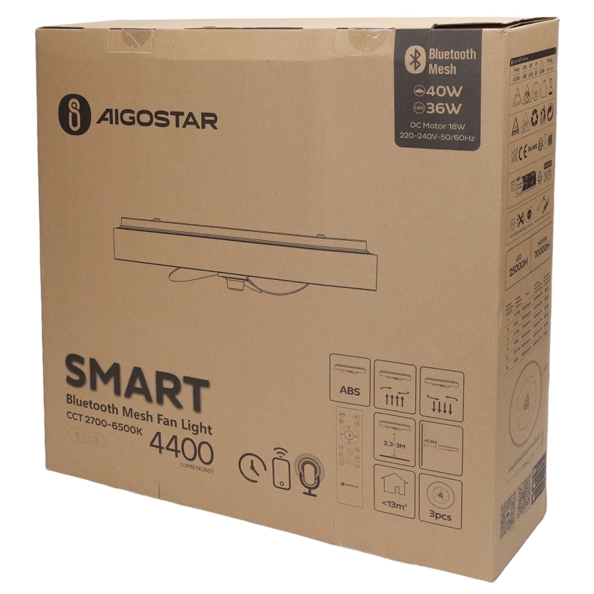 Aigostar - LED Dimbar taklampa med fläkt MESH LED/40W/230V 2700-6500K svart + fjärrkontroll
