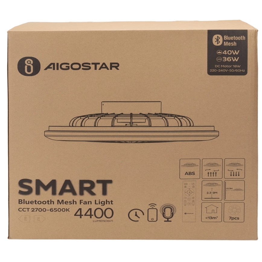 Aigostar - LED Dimbar taklampa med fläkt MESH LED/40W/230V 2700-6500K vit + fjärrkontroll