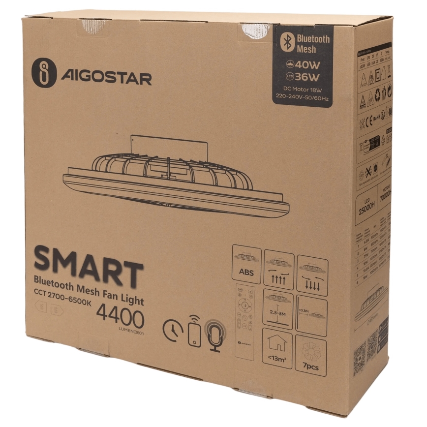 Aigostar - LED Dimbar taklampa med fläkt MESH LED/40W/230V 2700-6500K vit + fjärrkontroll