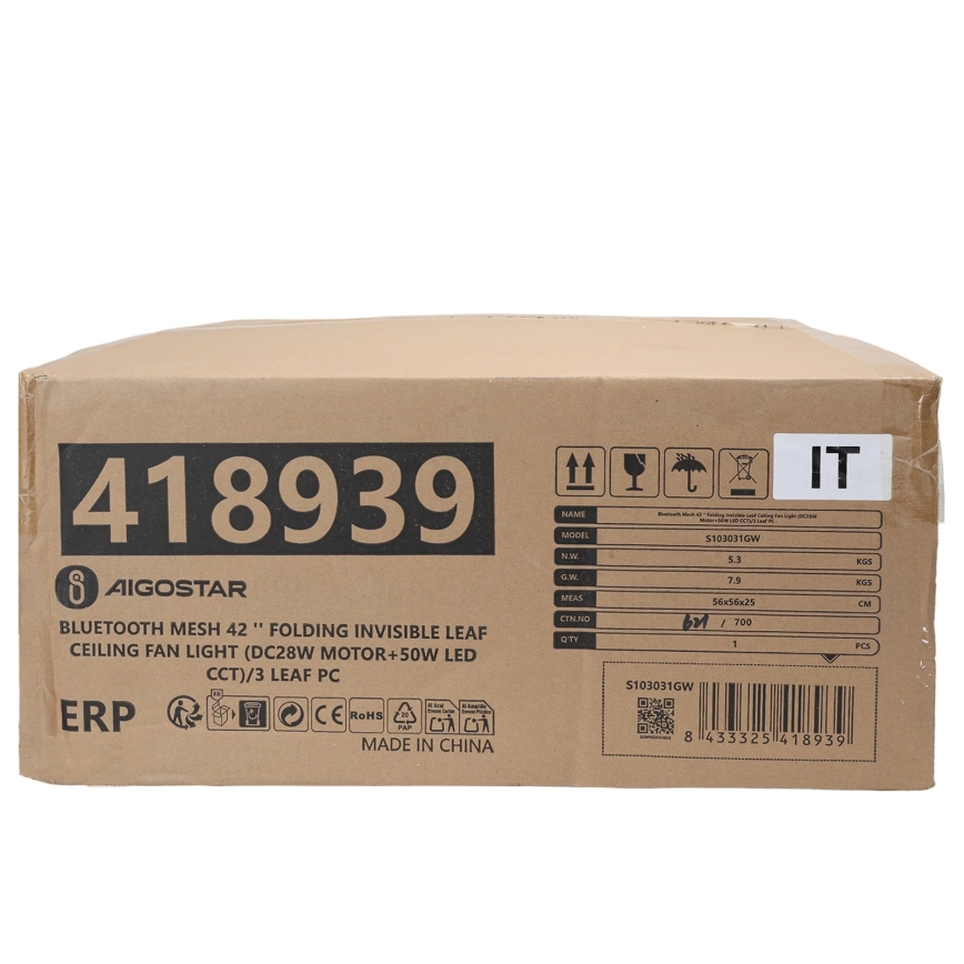 Aigostar - LED Dimbar taklampa med fläkt MESH LED/50W/230V 2700-6500K vit + fjärrkontroll