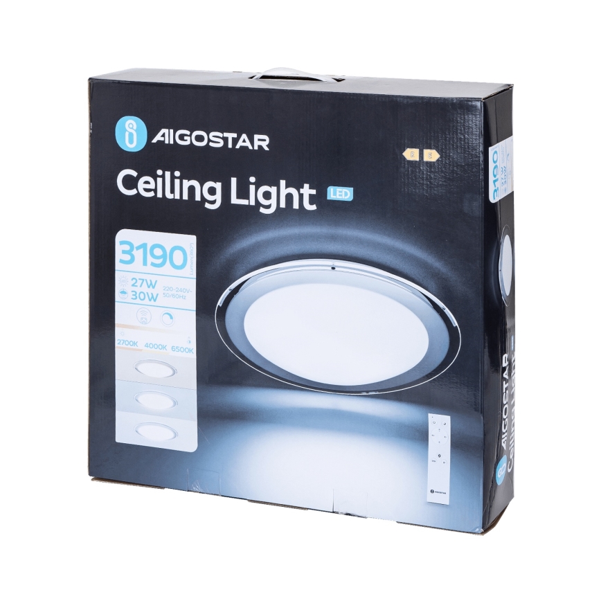 Aigostar - LED Dimbar taklampor LED/30W/230V 2700-6500K Ø 42,9 cm krom + fjärrkontroll