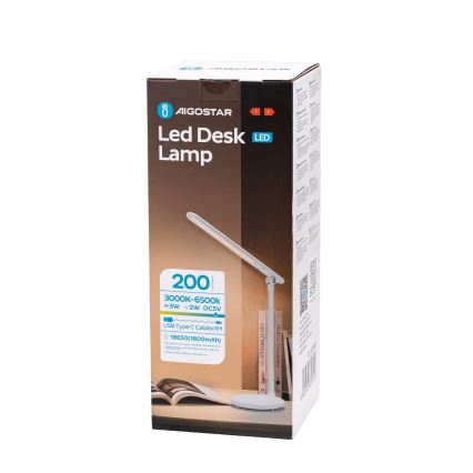 Aigostar - LED Dimbar uppladdningsbar touch bordslampa LED/3W/5V 2700/4000/6500K 1800 mAh