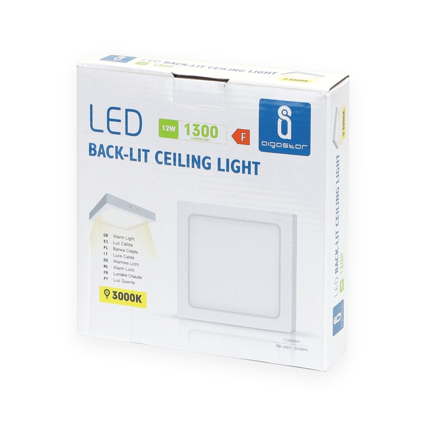 Aigostar - LED Fäst taklampa LED/12W/230V 17,3x17,3 cm 3000K vit