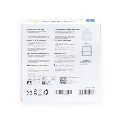 Aigostar - LED Fäst taklampa LED/12W/230V 17,3x17,3 cm 3000K vit