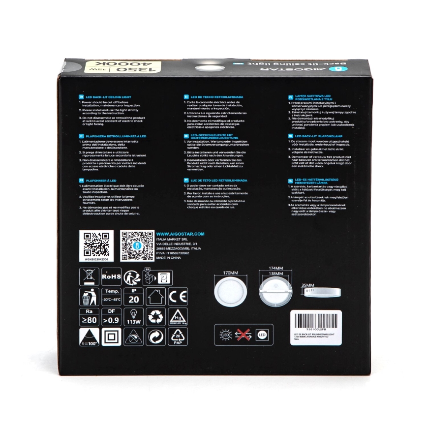 Aigostar - LED Fäst taklampa LED/12W/230V diameter 17,4 cm 4000K vit