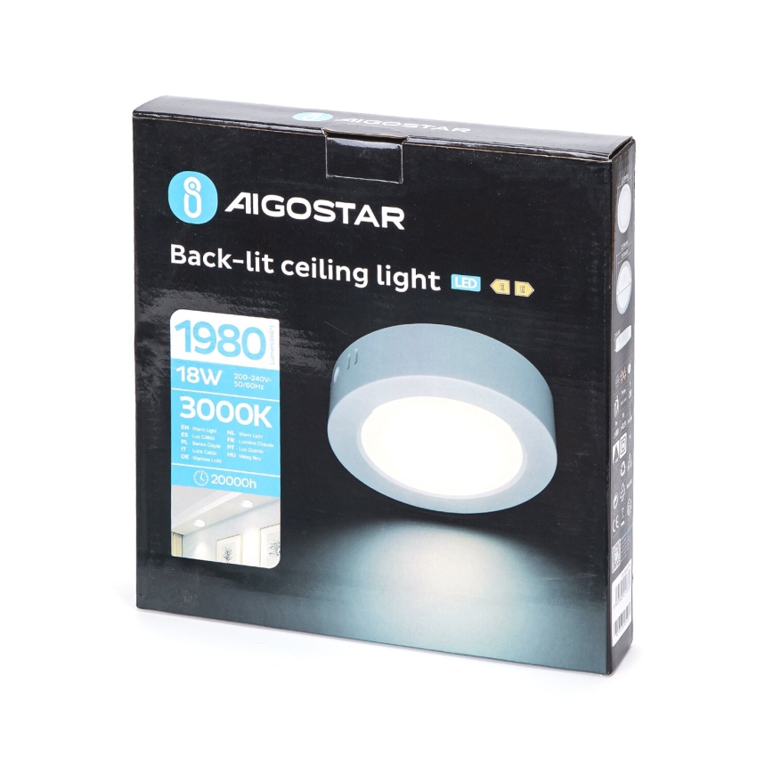 Aigostar - LED Fäst taklampa LED/18W/230V diameter 22,6 cm 3000K vit