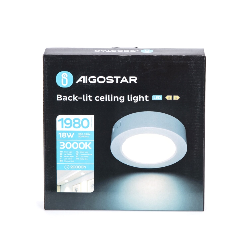Aigostar - LED Fäst taklampa LED/18W/230V diameter 22,6 cm 3000K vit