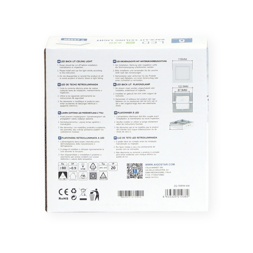 Aigostar - LED Fäst taklampa LED/6W/230V 12,2x12,2 cm 6500K vit
