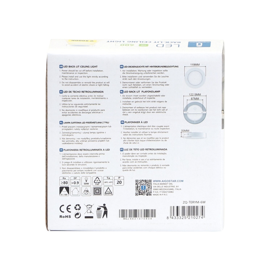 Aigostar - LED Fäst taklampa LED/6W/230V diameter 12,3 cm 3000K vit