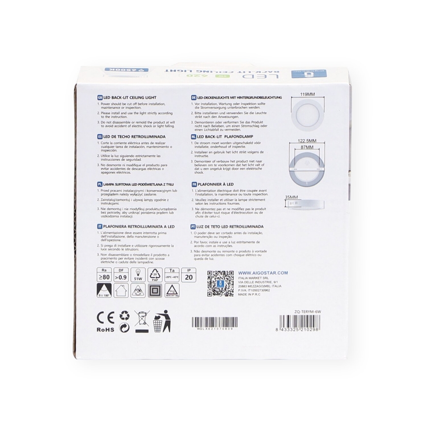 Aigostar - LED Fäst taklampa LED/6W/230V diameter 12,3 cm 3000K vit