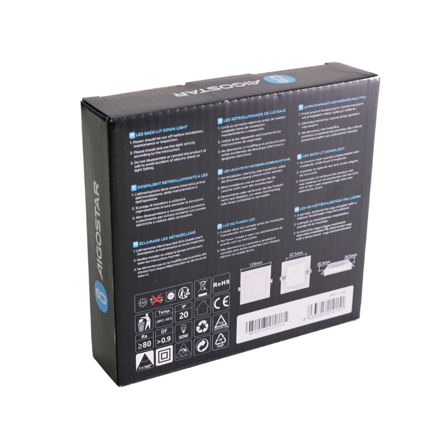 Aigostar - LED Inbyggnadslampa LED/6W/230V 3000K 12x12 cm vit