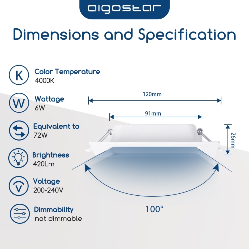Aigostar - LED inbyggnadslampa LED/6W/230V 4000K 12x12 cm vit