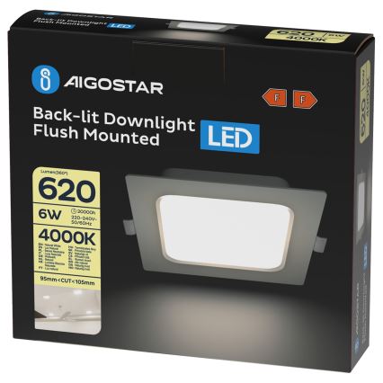 Aigostar - LED inbyggnadslampa LED/6W/230V 4000K 12x12 cm vit