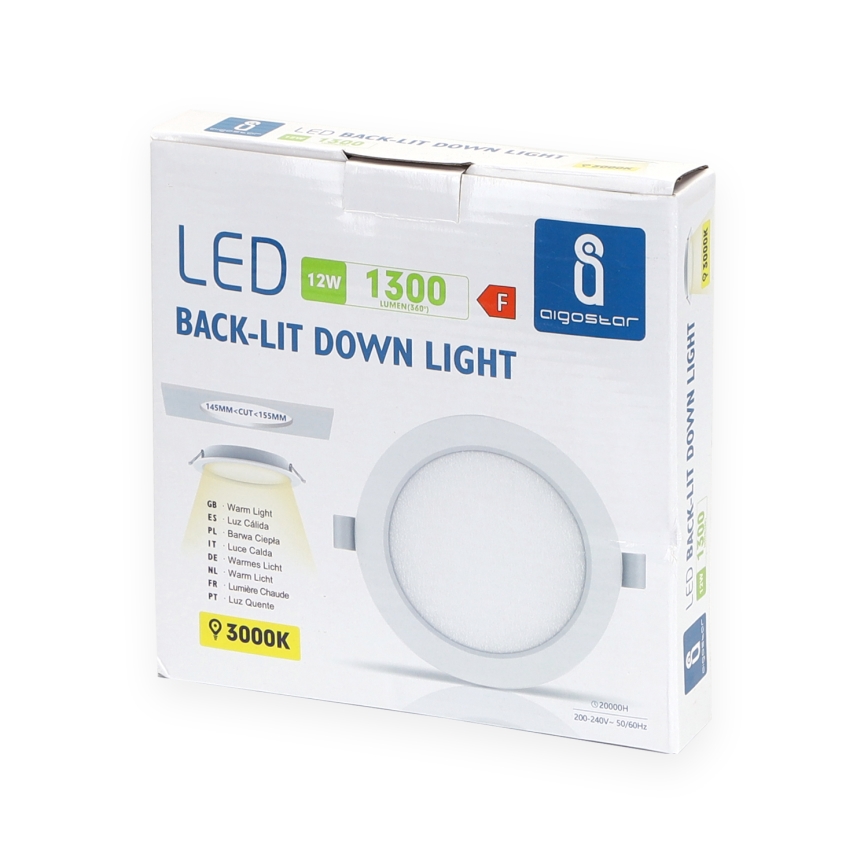 Aigostar - LED infälld belysning LED/12W/230V 3000K diameter 17,5 cm vit